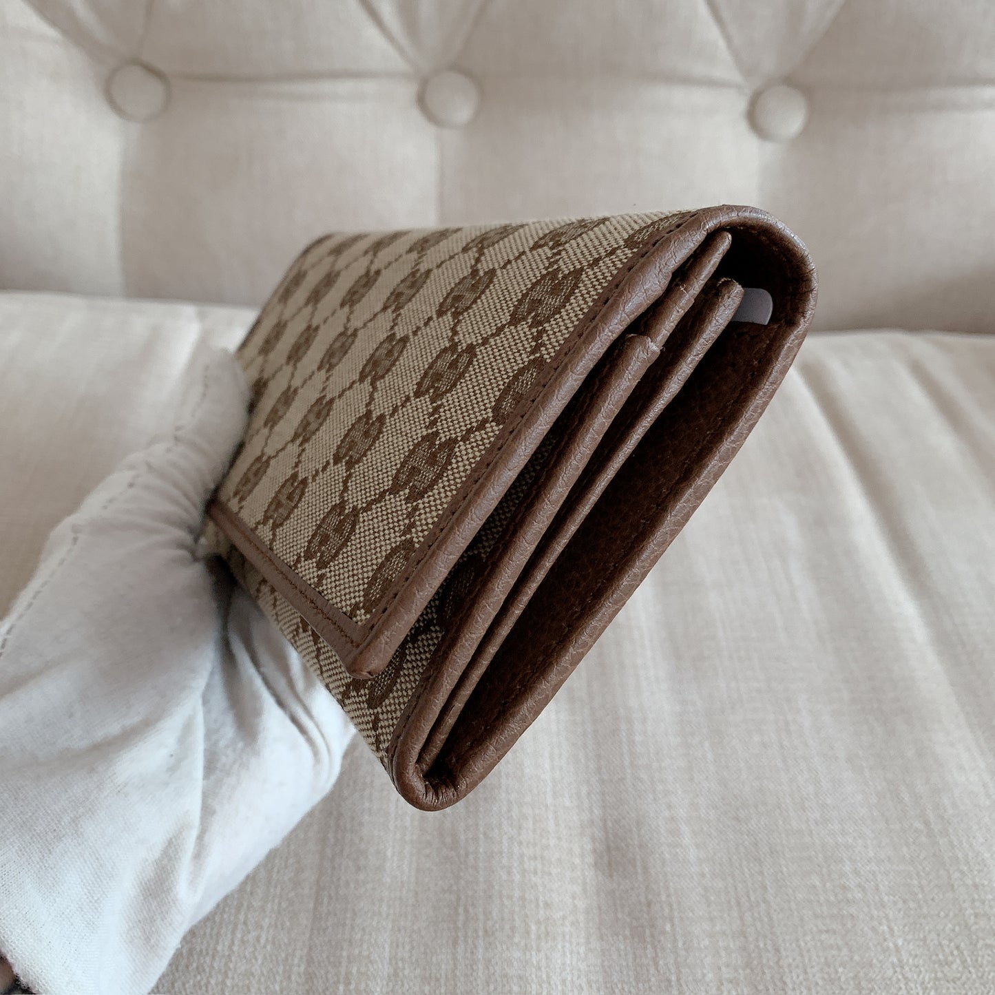 *@Gucci Long Wallet 老花織布翻蓋長夾/P280