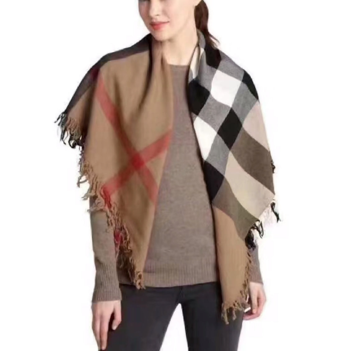 *現貨*Burberry Square Scarf 格紋羊毛大方巾-棕/P189