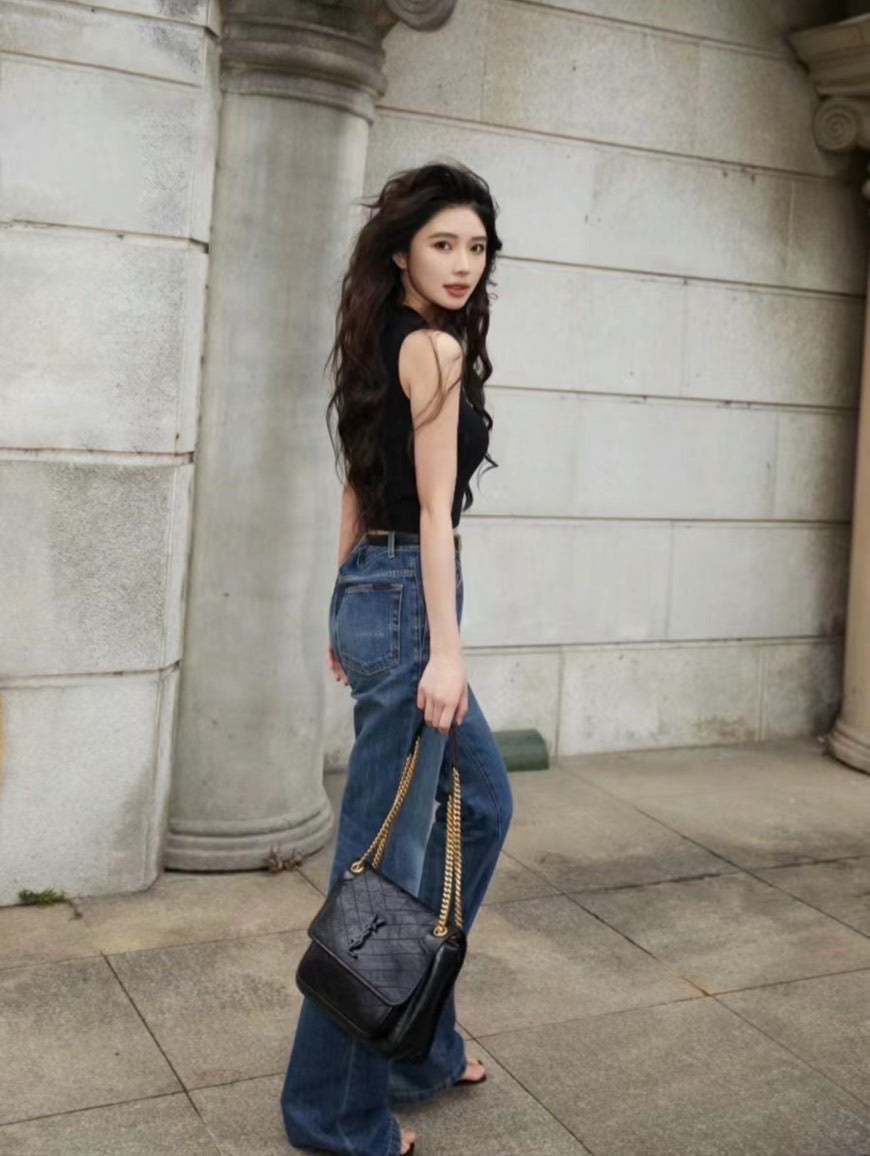 YSL Niki M 中款復古牛皮包-黑金/2645E2850 🉐100750🇪🇺