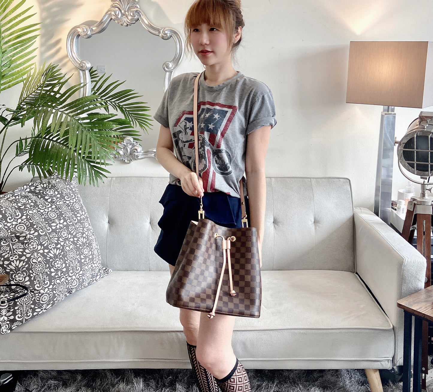 ❌LV NéoNoé MM 中款棋盤格水桶/1560 ✨🉐64960