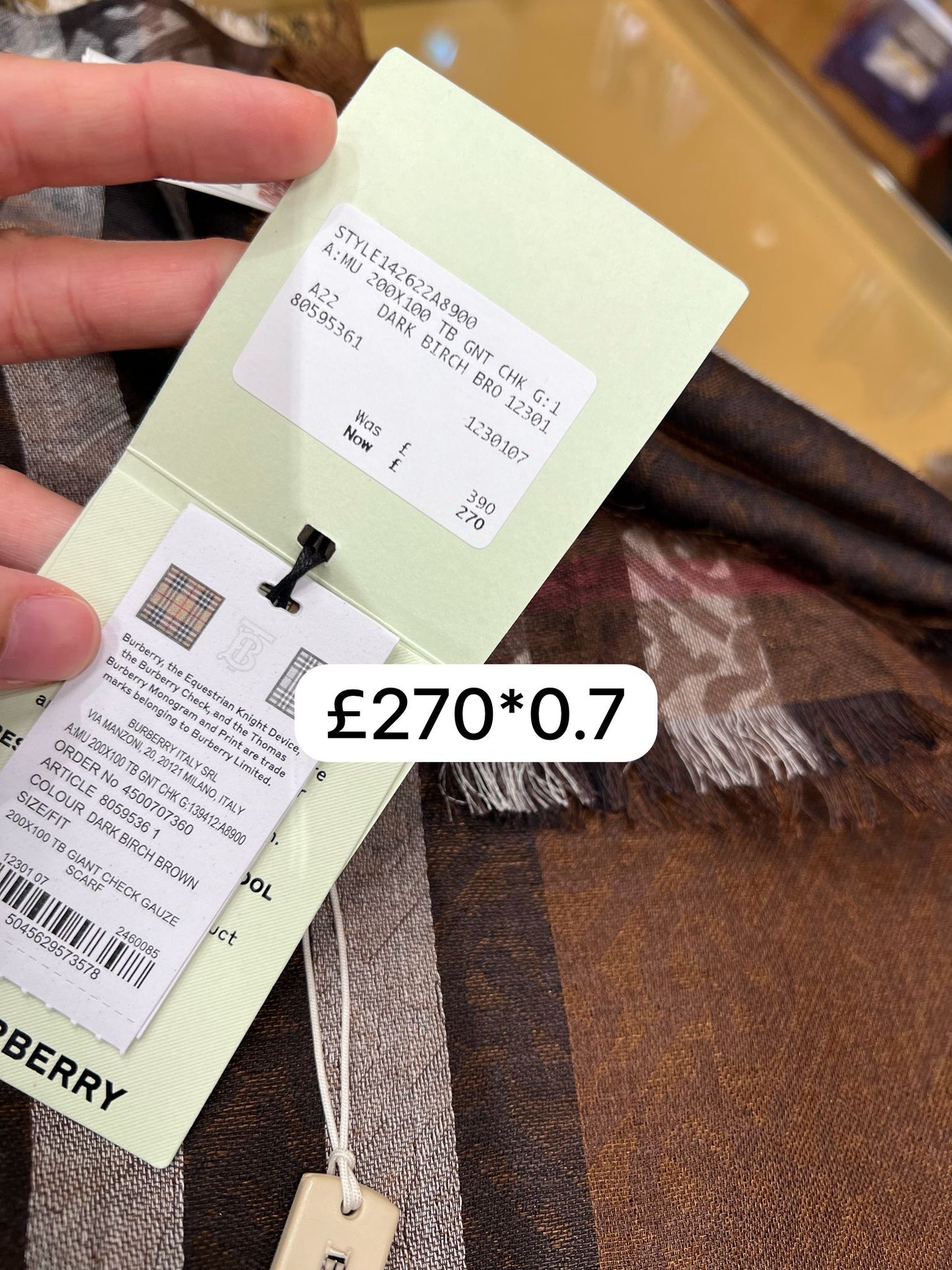 @Burberry TB 深咖色格紋圍巾/390P270 🔥折上七折🉐9310