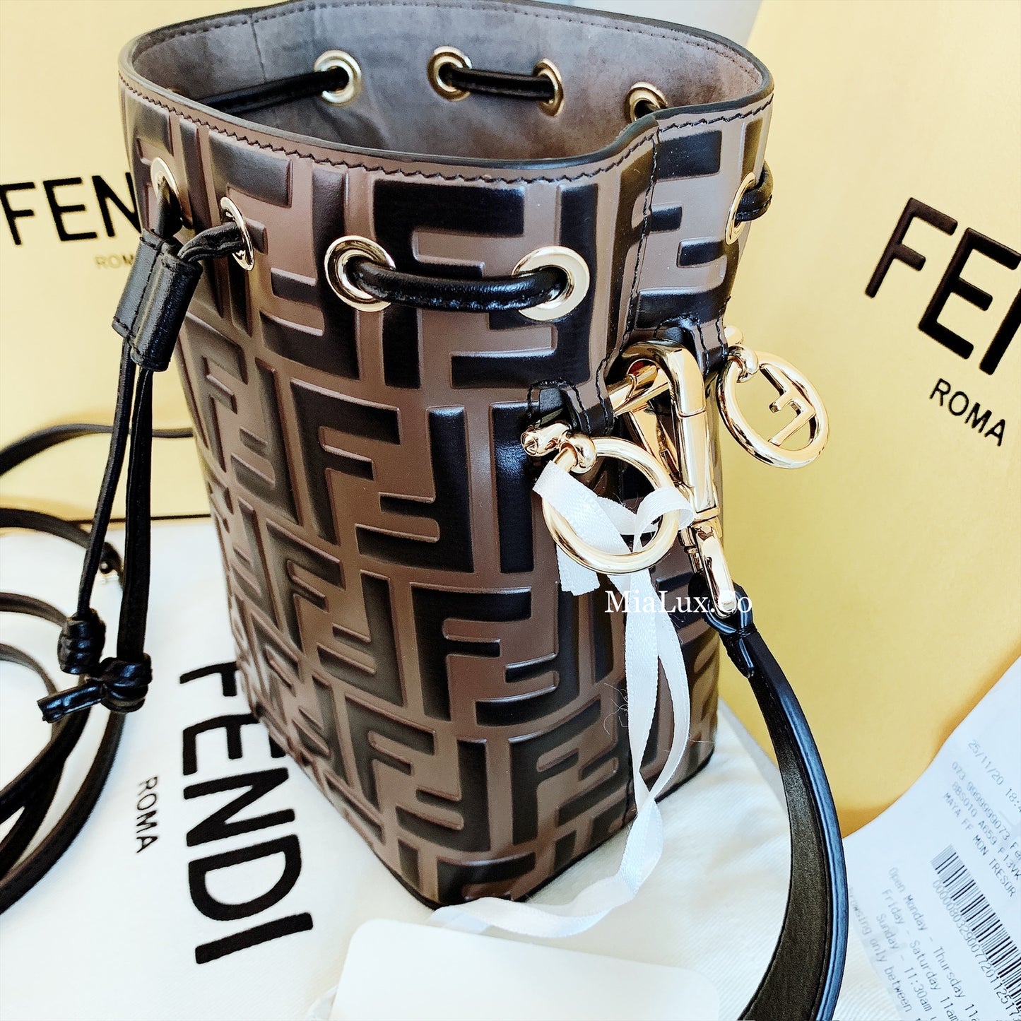 Fendi Mon Tresor Mini 迷你牛皮抽繩水桶包/1420E1550💰