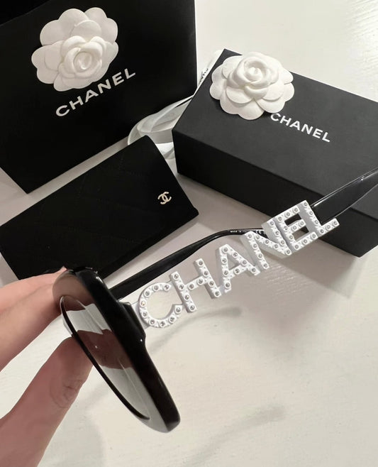 CHANEL Sunglasses 白鑽 字母 墨鏡