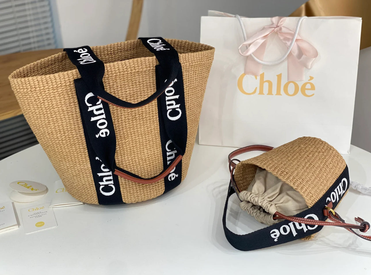 Chloe▪️Woody Basket S 小草編水桶包/550c452 ㊙️折扣🉐18980💰