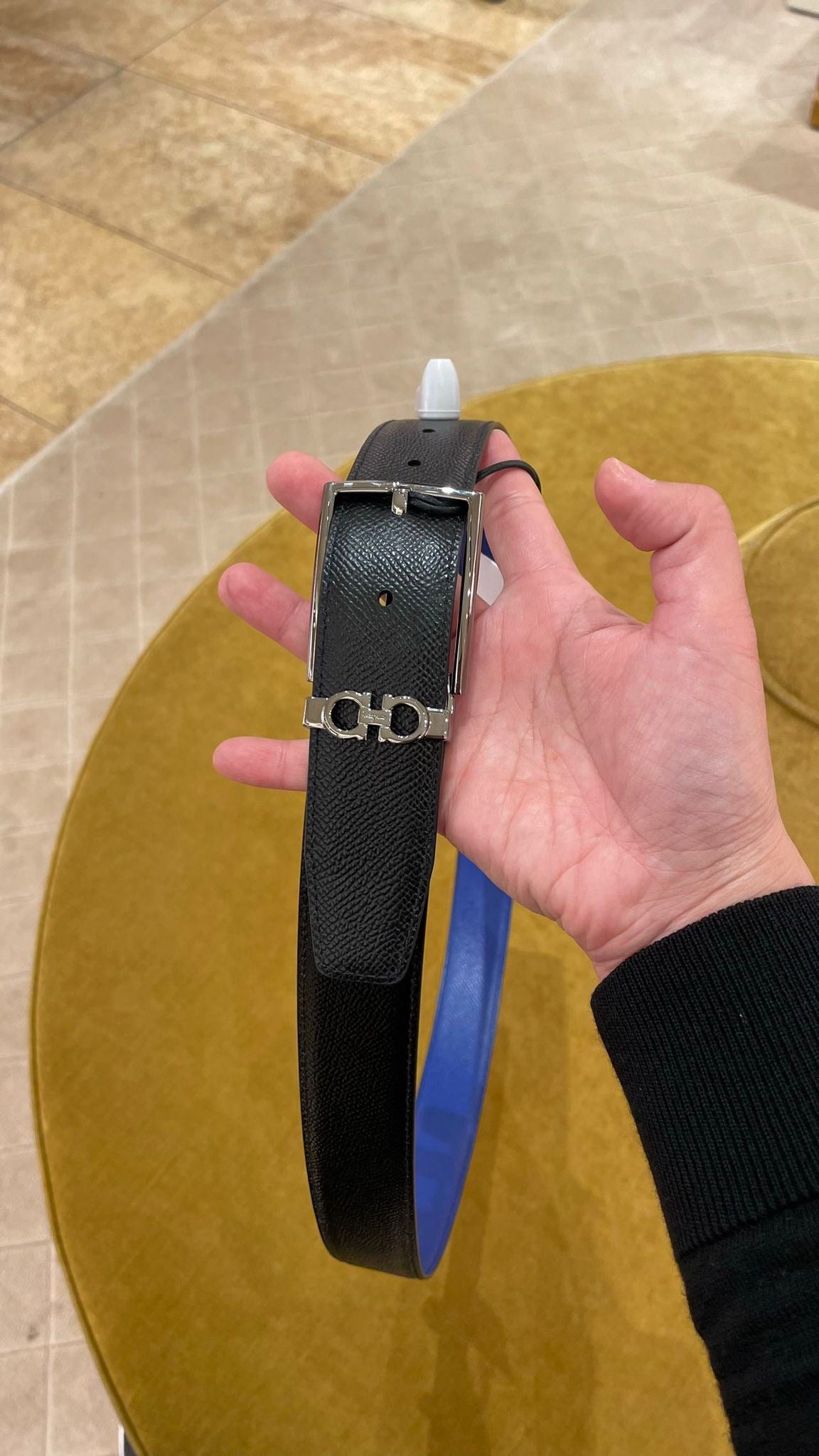 @Ferragamo Double Adjus 男款迷你銀扣黑藍雙面皮帶/325P211 🔥下殺🉐11000