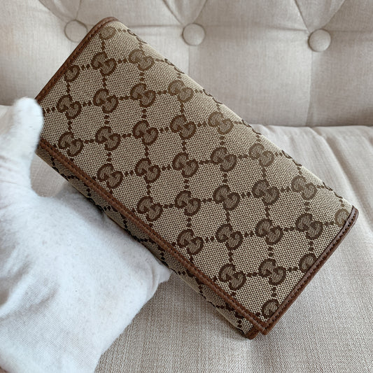 *@Gucci Long Wallet 老花織布翻蓋長夾/P280