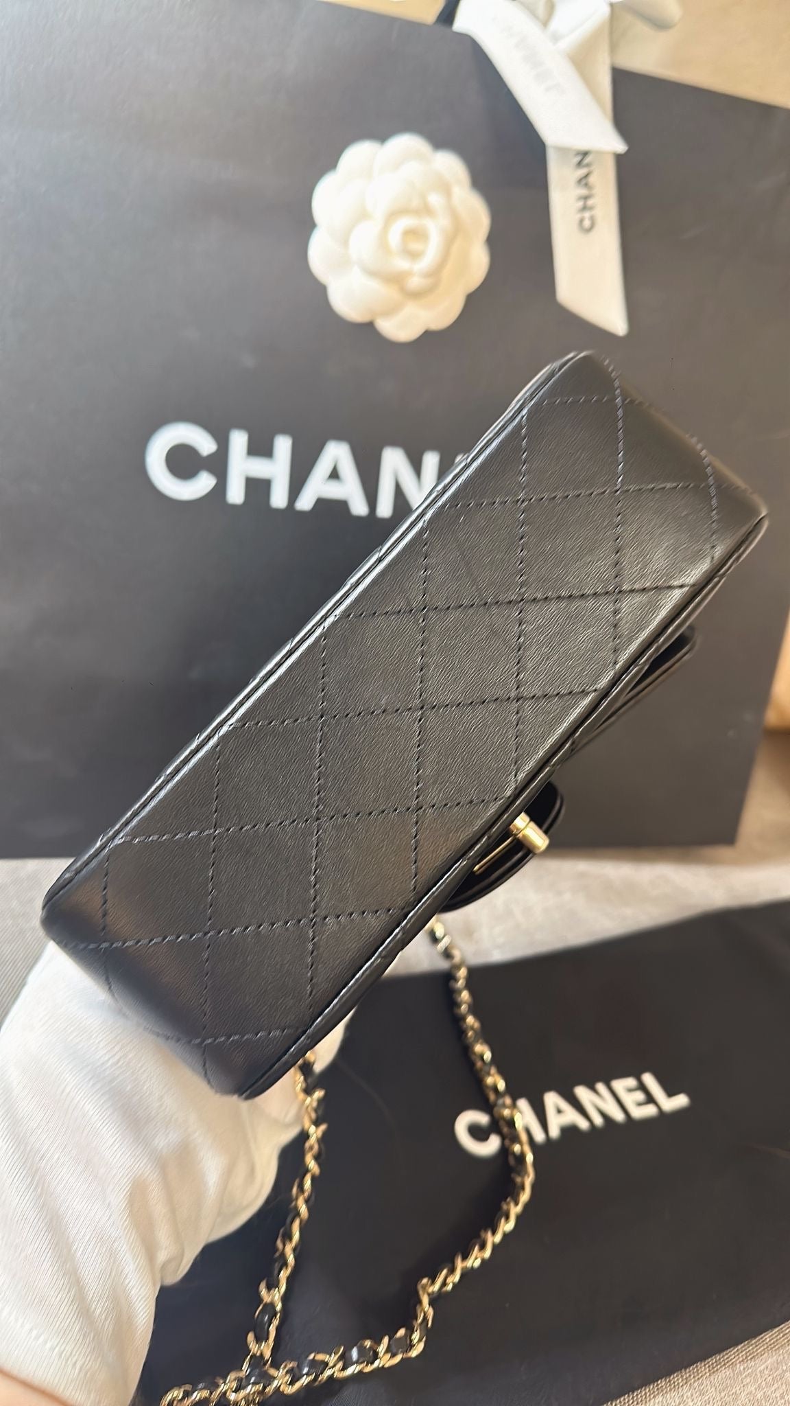 *現貨*CHANEL 24A CF20 HANDLE MINI 大迷你提把口蓋包 香檳淡金釦 P180000 /T218000