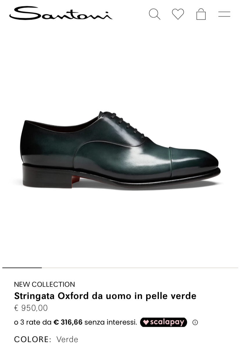 Santoni Green Oxford 男款綠色牛津鞋/E950 🉐35200🇪🇺