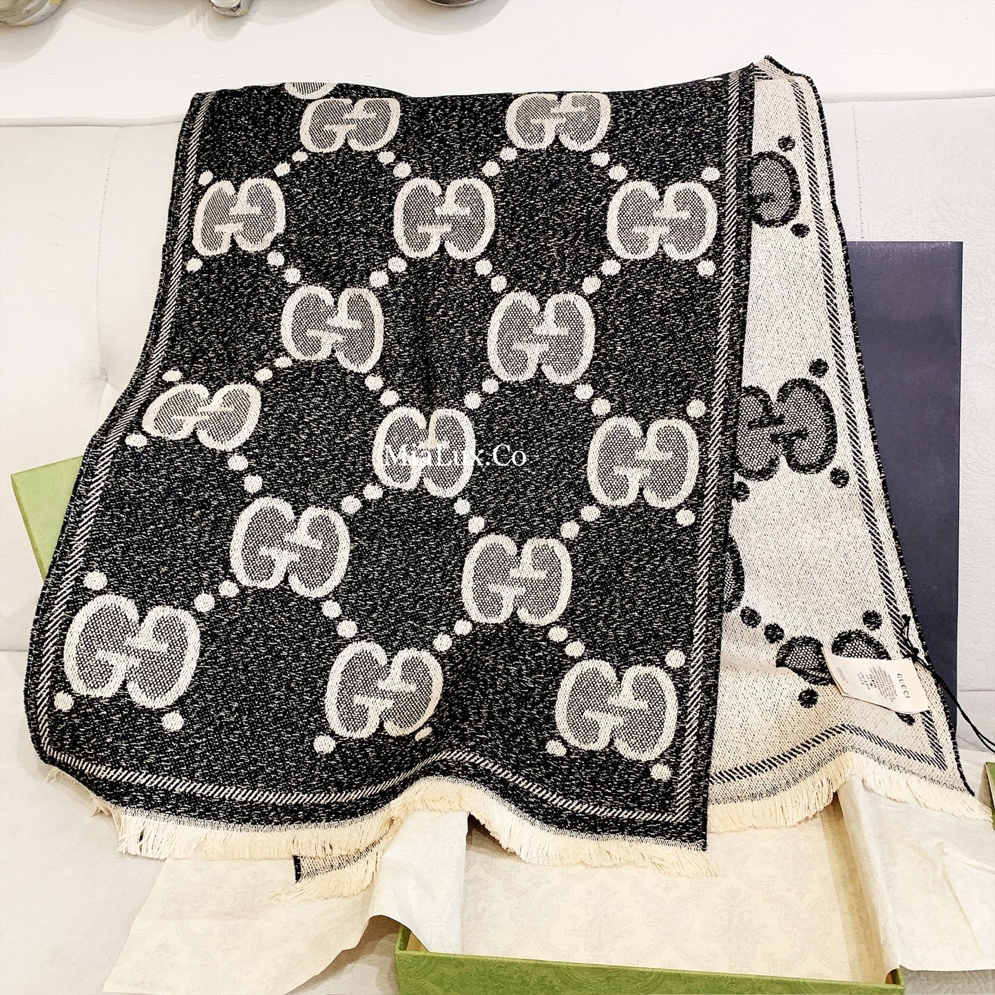 Gucci Jacquard Wool Scarf 厚雙面羊毛圍巾/405 🉐18010🇬🇧