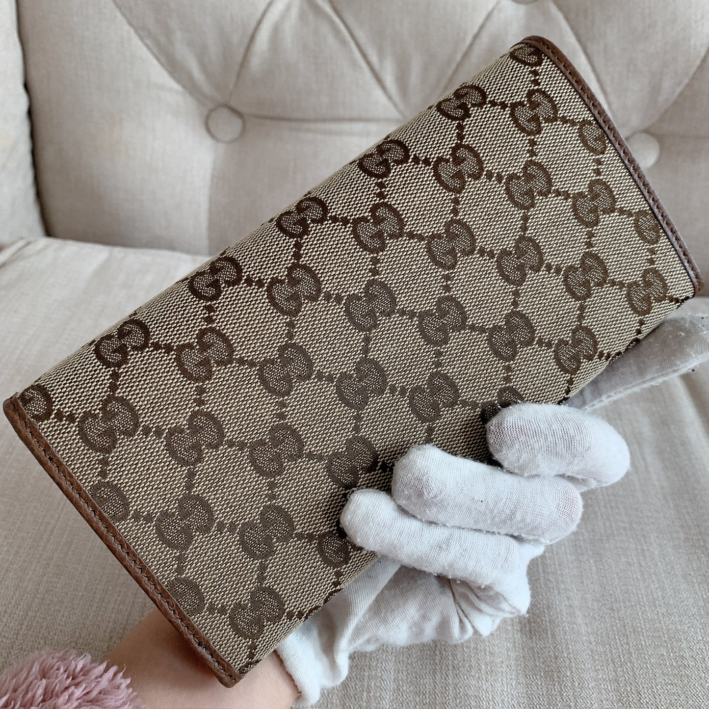 *@Gucci Long Wallet 老花織布翻蓋長夾/P280