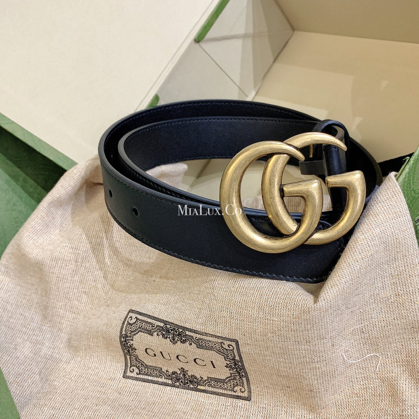 Gucci▪️Leather Belt with Double G Buckle 經典3cm雙G古銅金皮帶 * £ 360