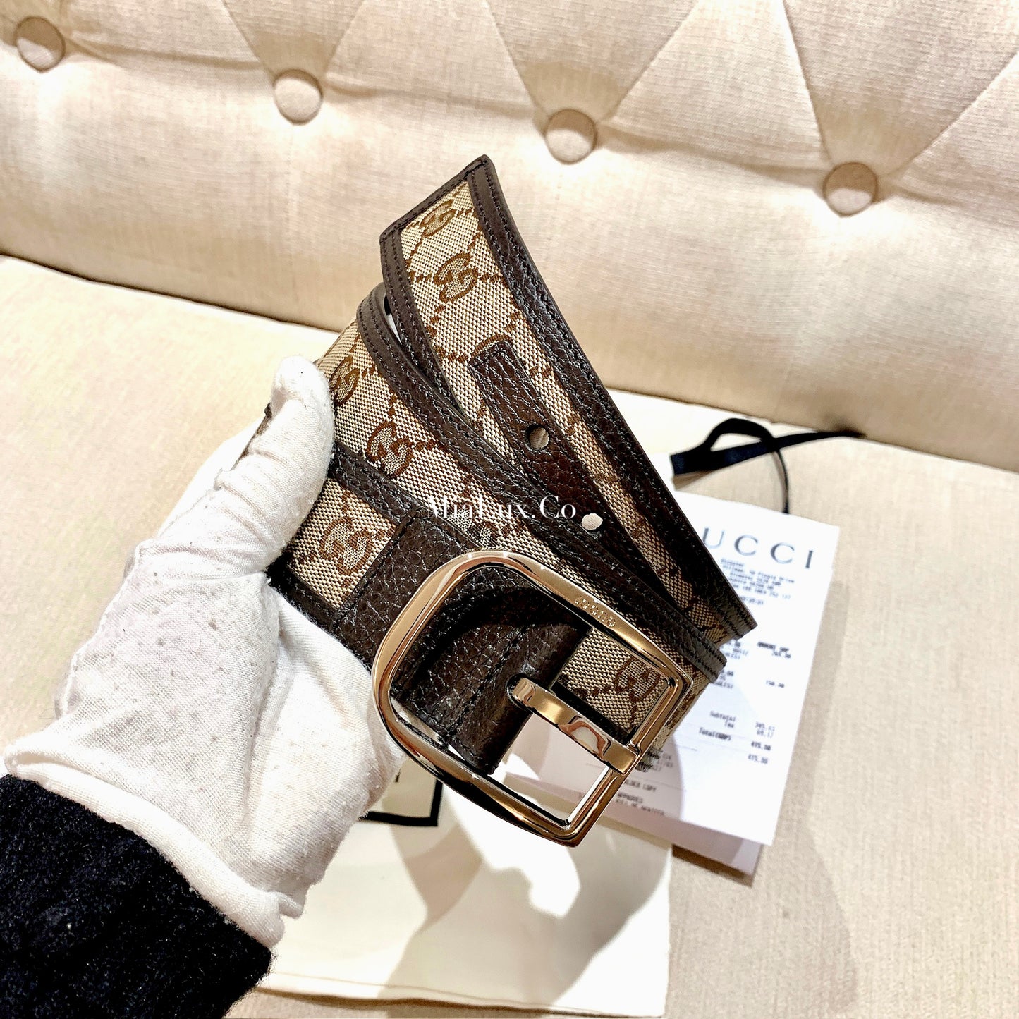 @Gucci GG 男生款老花皮帶/P165