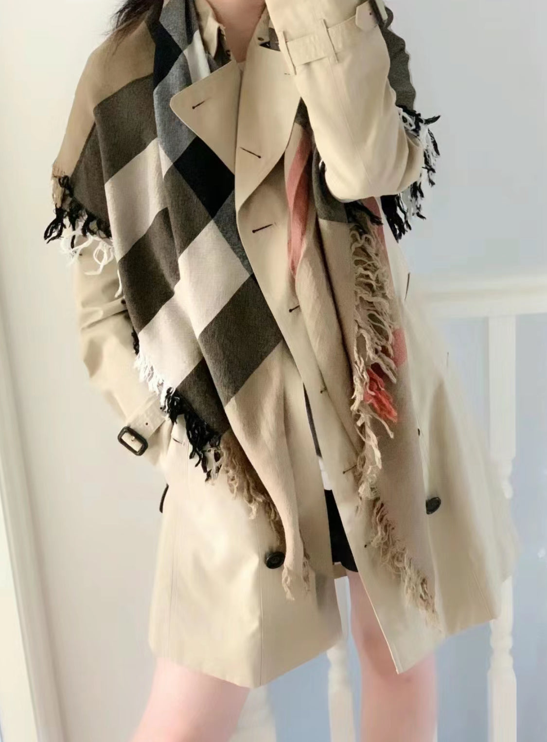 *現貨*Burberry Square Scarf 格紋羊毛大方巾-棕/P189
