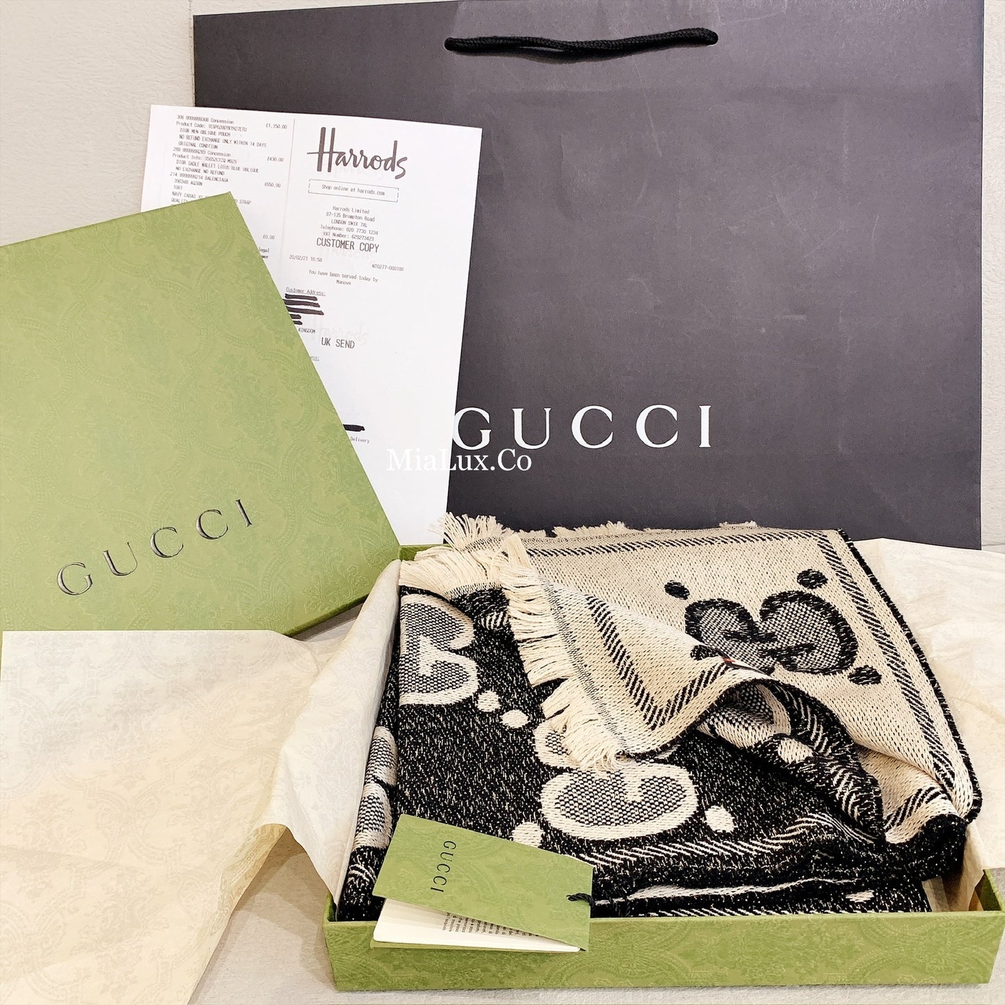 Gucci Jacquard Wool Scarf 厚雙面羊毛圍巾/405 🉐18010🇬🇧