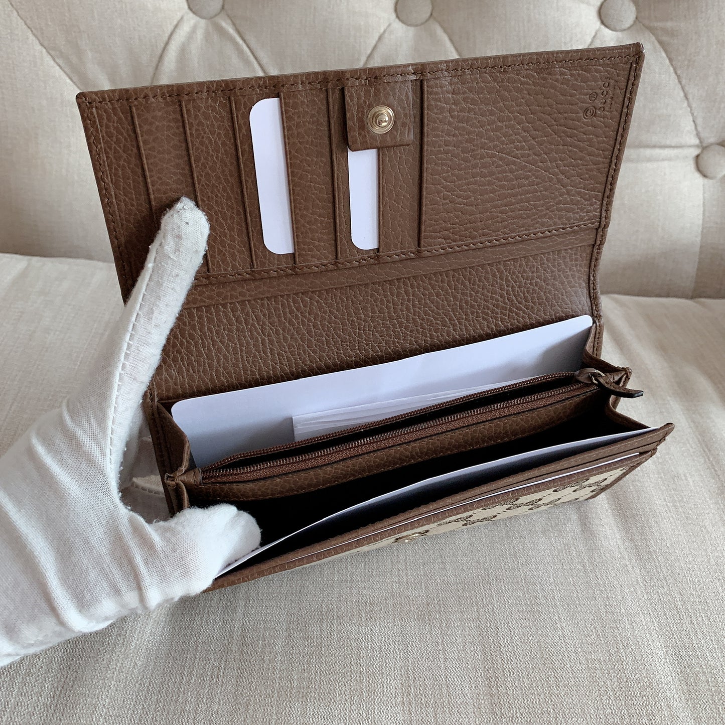 *@Gucci Long Wallet 老花織布翻蓋長夾/P280