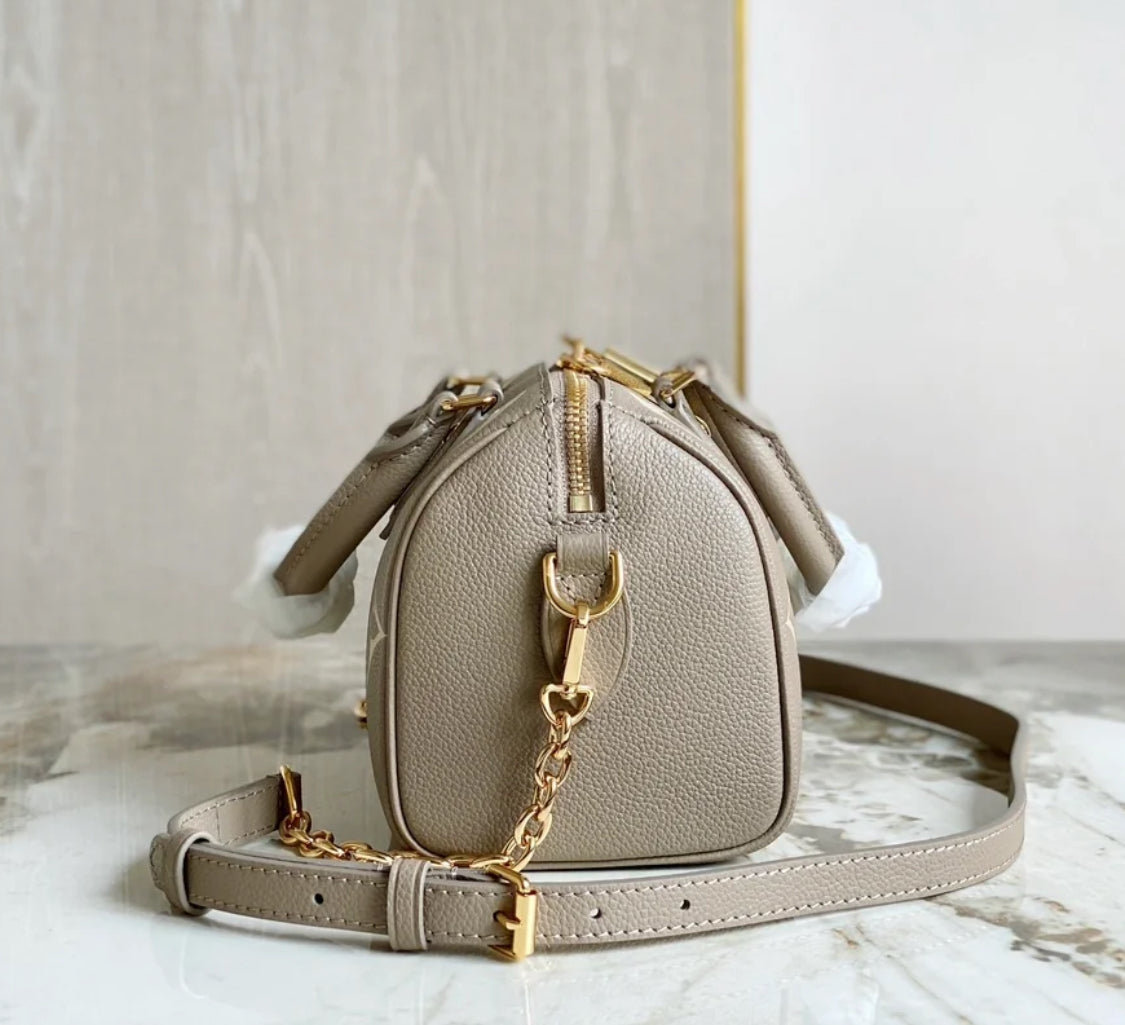 LV Speedy Bandoulière 20 壓紋雙色波士頓包-灰/2020✨🉐83820