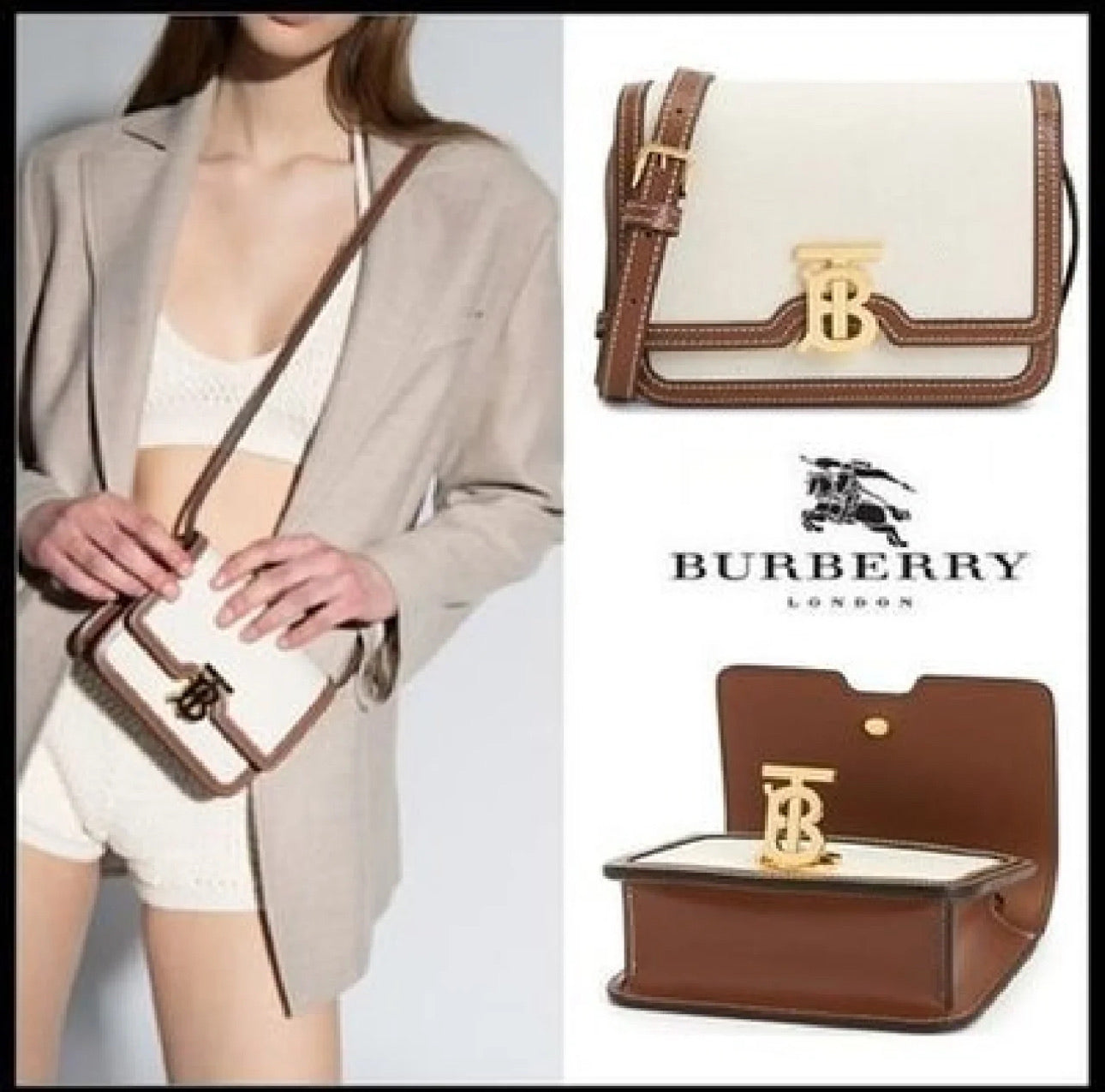 @Burberry TB 掀蓋帆布包/1750P1220 🔔限時折🉐55900