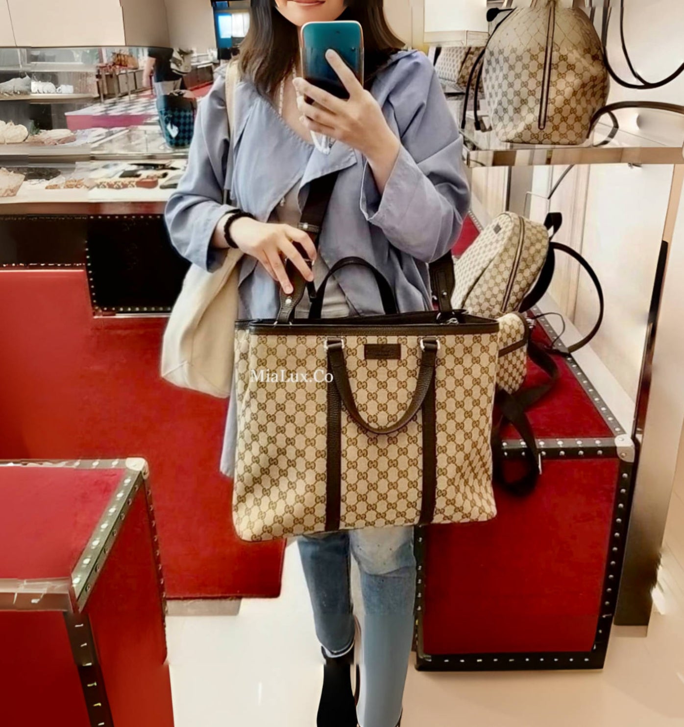 *@Gucci Canvas Tote L 大款男女款老花托特包/P500