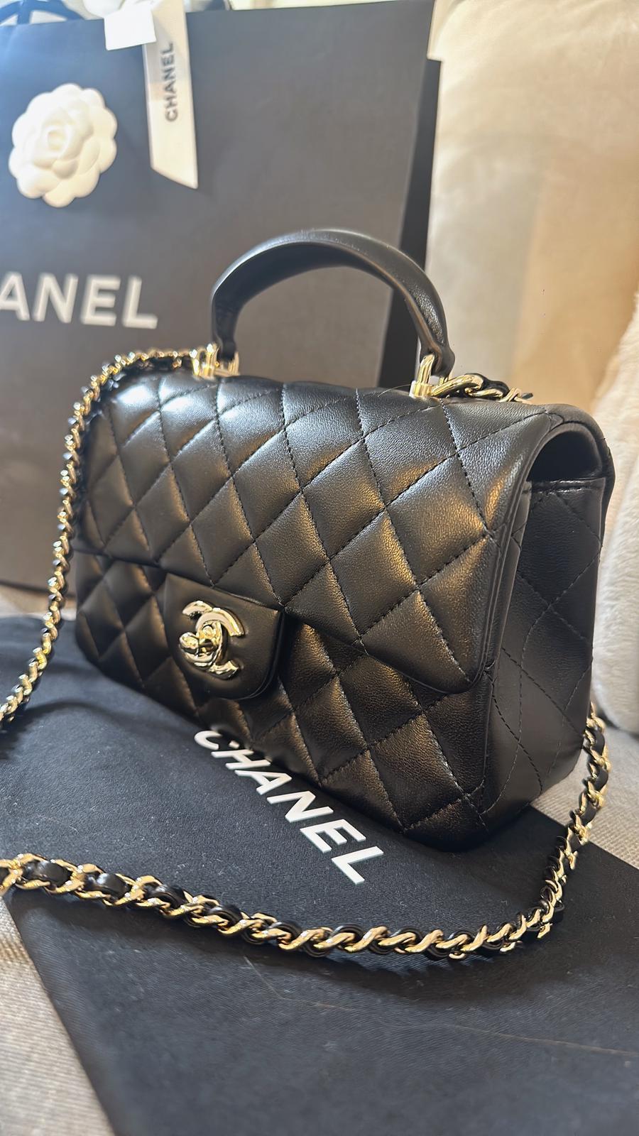 *現貨*CHANEL 24A CF20 HANDLE MINI 大迷你提把口蓋包 香檳淡金釦 P180000 /T218000