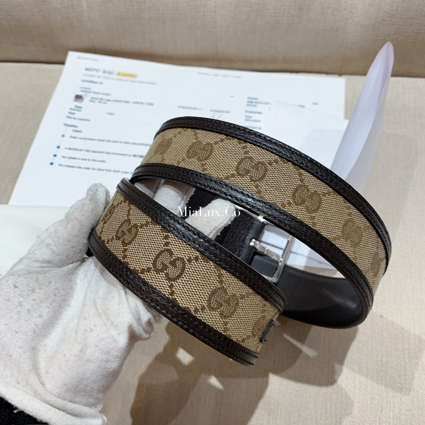 @Gucci GG 男生款老花皮帶/P165