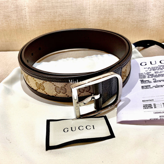 @Gucci GG 男生款老花皮帶/P165