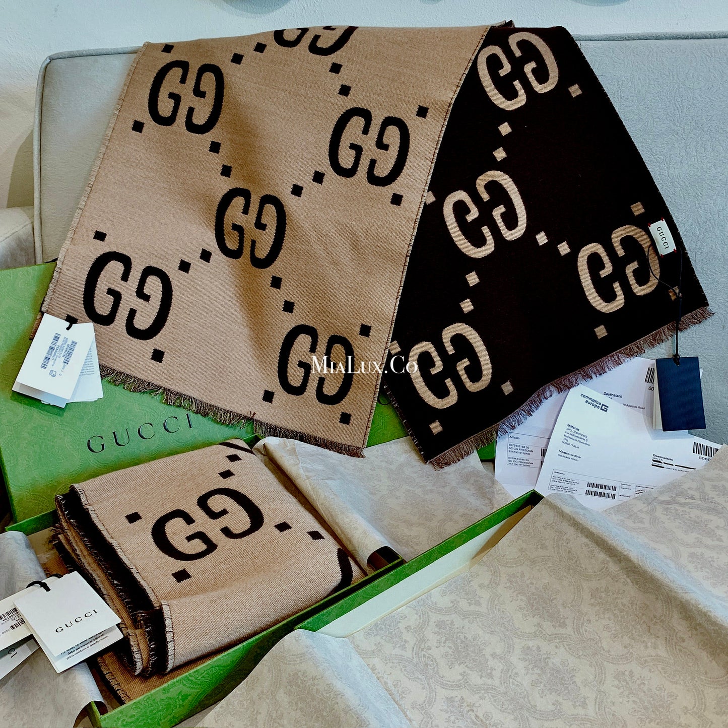 Gucci Jacquard Wool Scarf 厚雙面羊毛圍巾/405 🉐18010🇬🇧