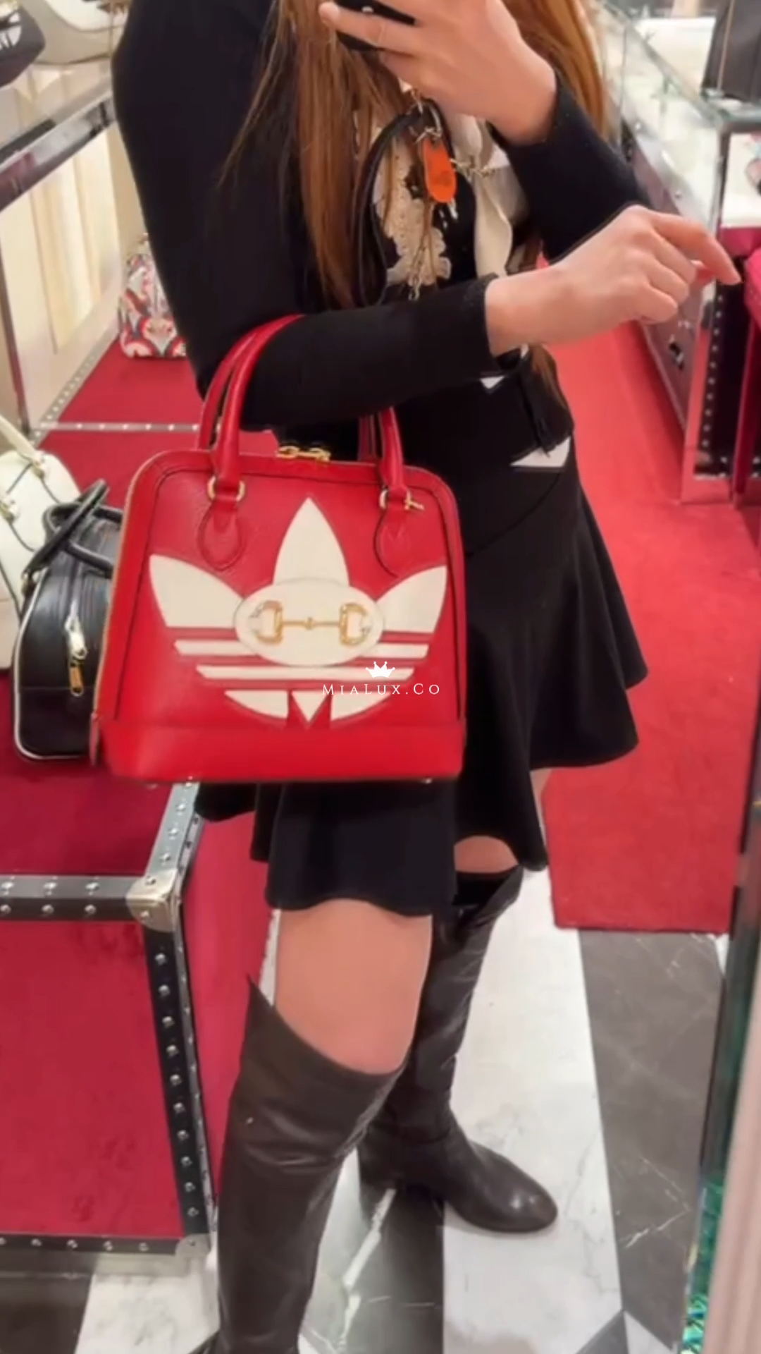 @GuccixAdidas▪️1955 Horsebit Doll 小款聯名手提包-紅/2640P1845 🔔限時折🉐84030