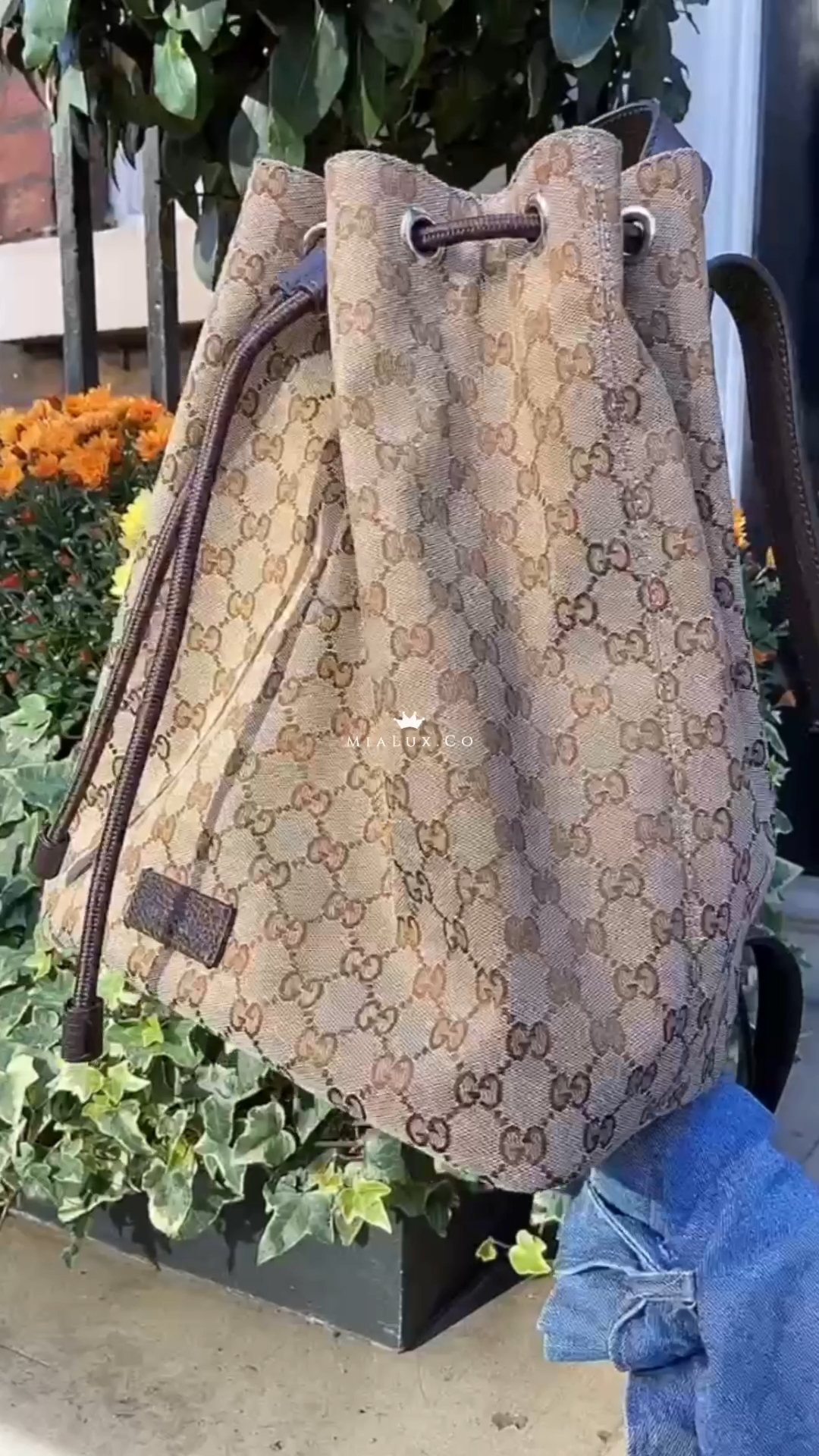 *@Gucci▪️GG Backpack 男生款老花抽繩後背包/P625