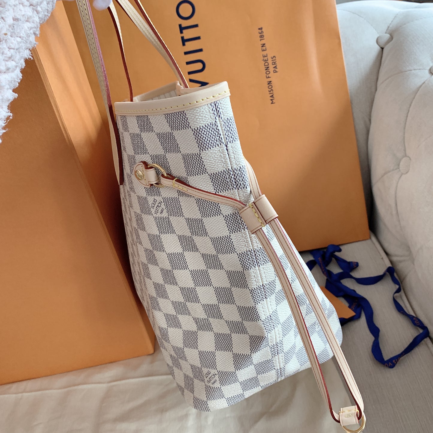 LV Neverfull MM 大款棋盤格托特包/1410✨🉐60220