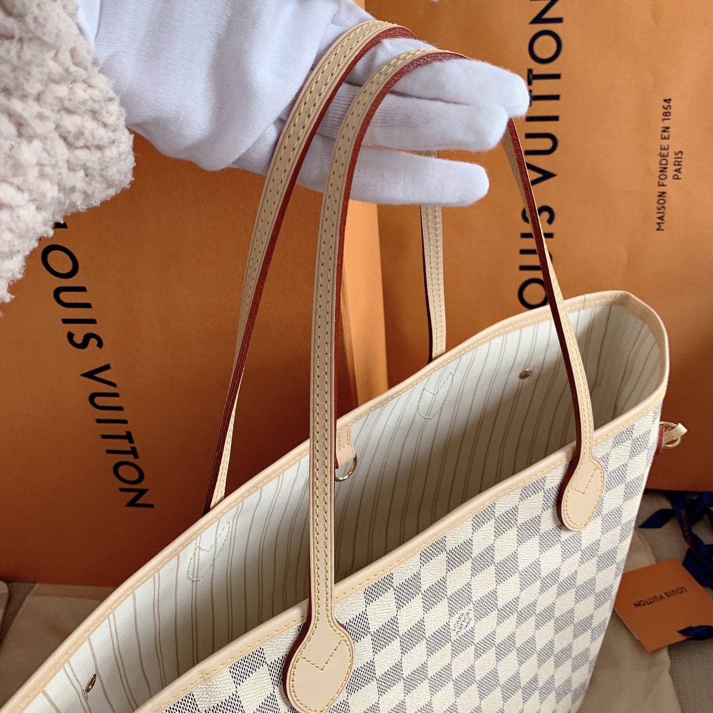 LV Neverfull MM 大款棋盤格托特包/1410✨🉐60220