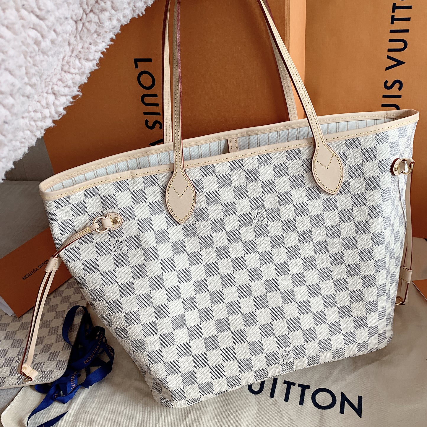 LV Neverfull MM 大款棋盤格托特包/1410✨🉐60220