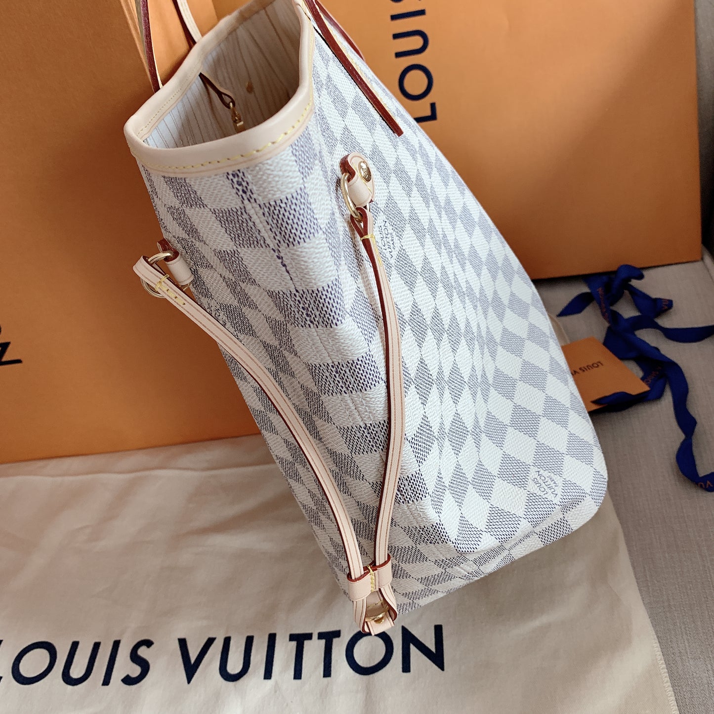 LV Neverfull MM 大款棋盤格托特包/1410✨🉐60220