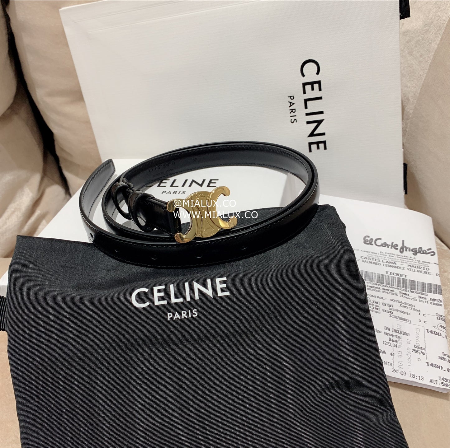 Celine▪️TAURILLON TRIOMPHE M 凱旋門金釦皮帶/485E520 🉐19200🇪🇺