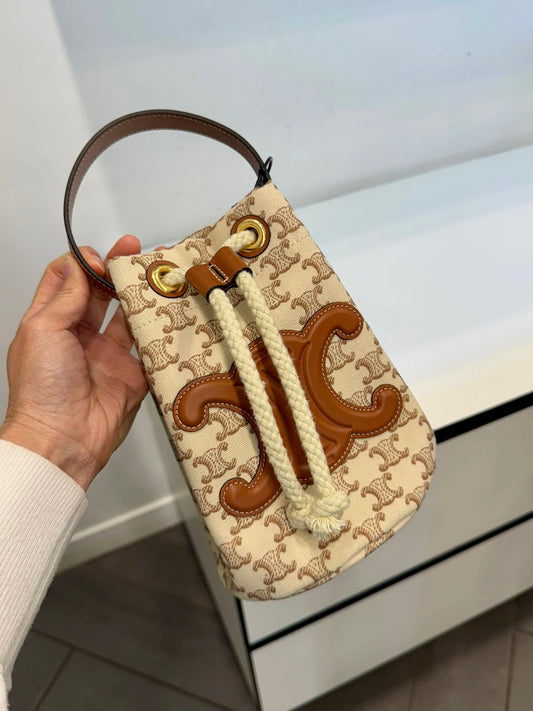 @Celine Outlet Teen Bucket 凱旋門白老花水桶包