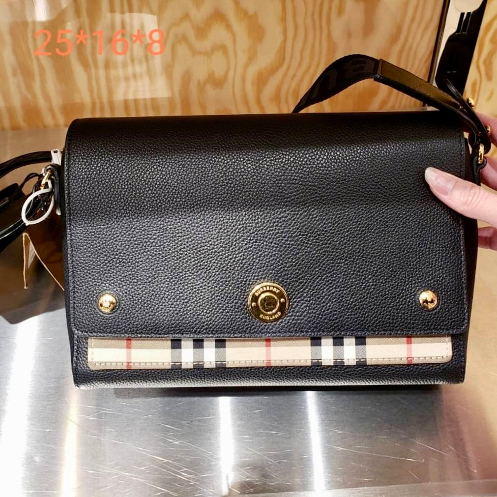 Burberry Note 格紋拼皮翻蓋側背包/1150H1035 💚折扣🉐42400