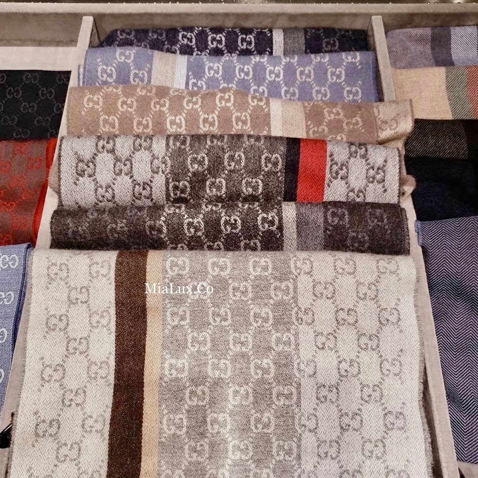 *@Gucci Wool Scarf  男女款邊飾羊毛厚長條圍巾/P220