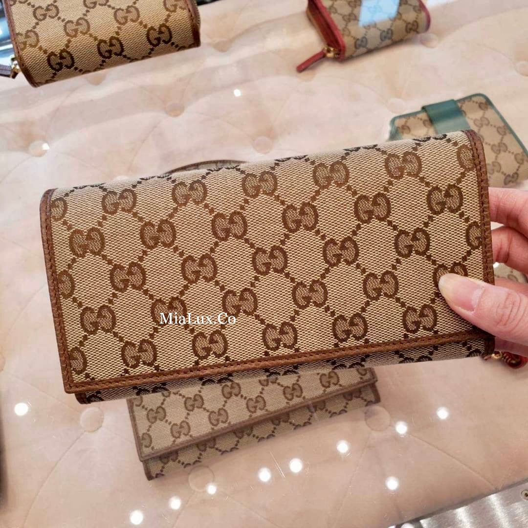 *@Gucci Long Wallet 老花織布翻蓋長夾/P280