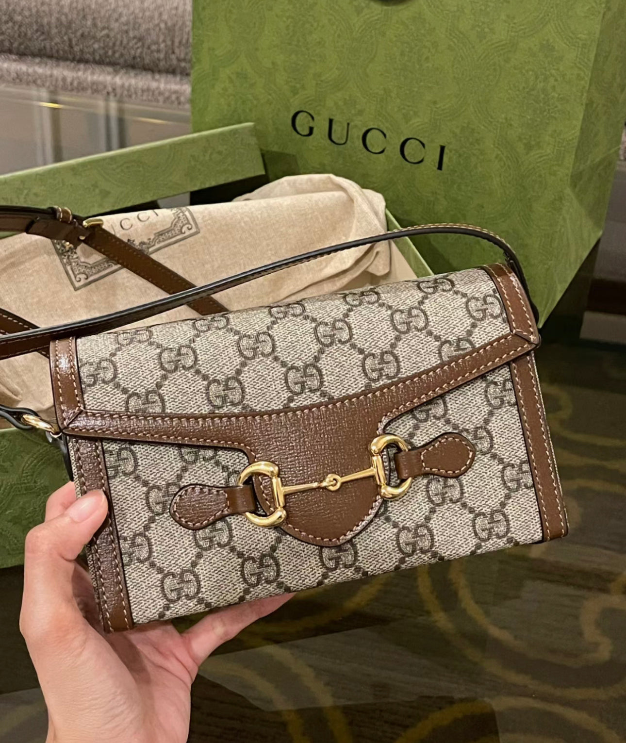 Gucci 1955 Horsebit Mini 馬銜老花掀蓋包/945 🉐38800