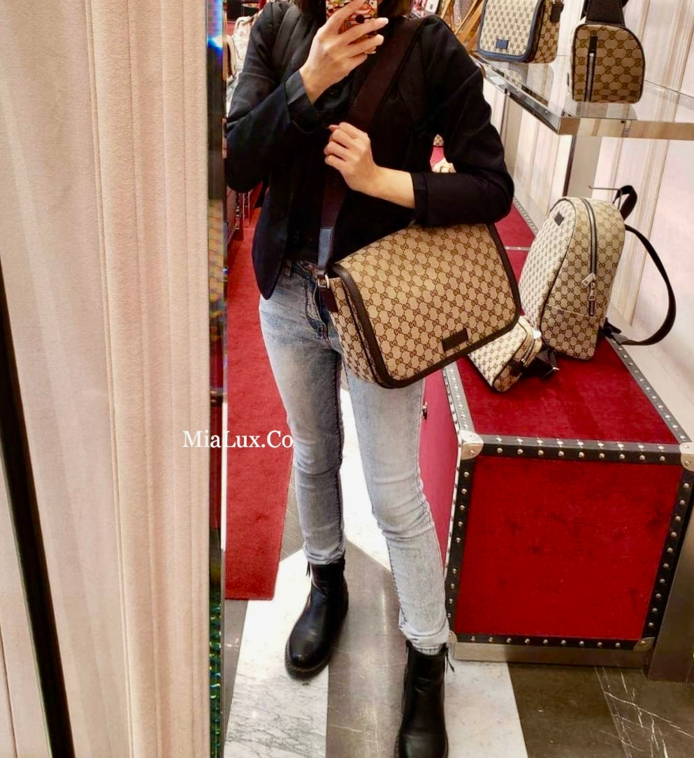 *@Gucci 男生款老花織布郵差包/ 小款P470 / 大款 P490