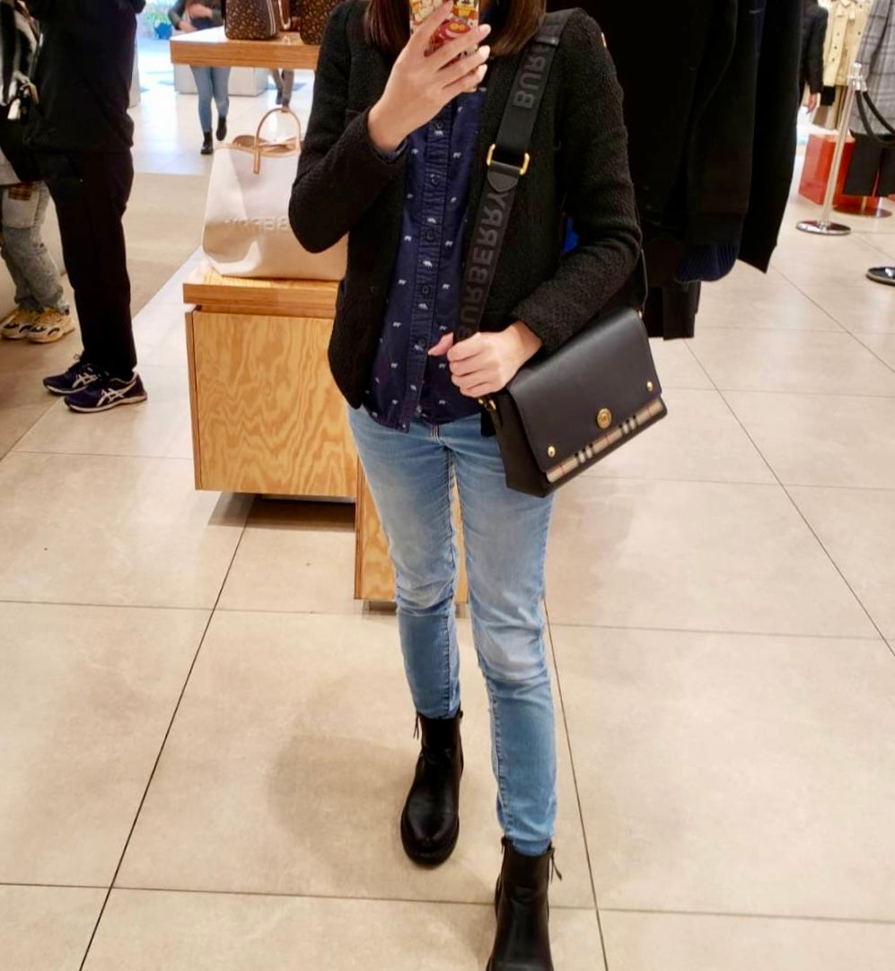 Burberry Note 格紋拼皮翻蓋側背包/1150H1035 💚折扣🉐42400