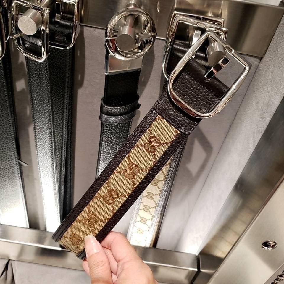@Gucci GG 男生款老花皮帶/P165