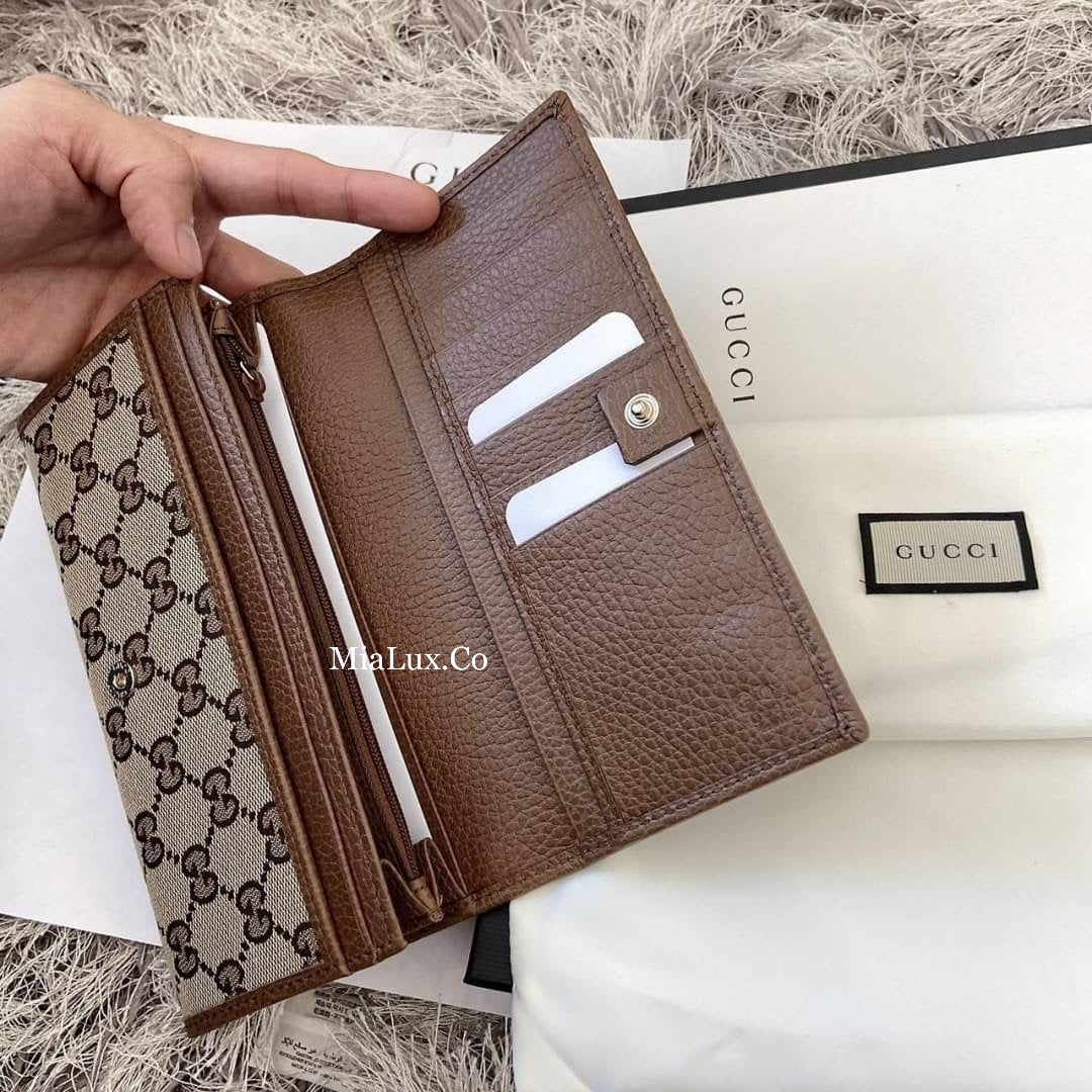 *@Gucci Long Wallet 老花織布翻蓋長夾/P280