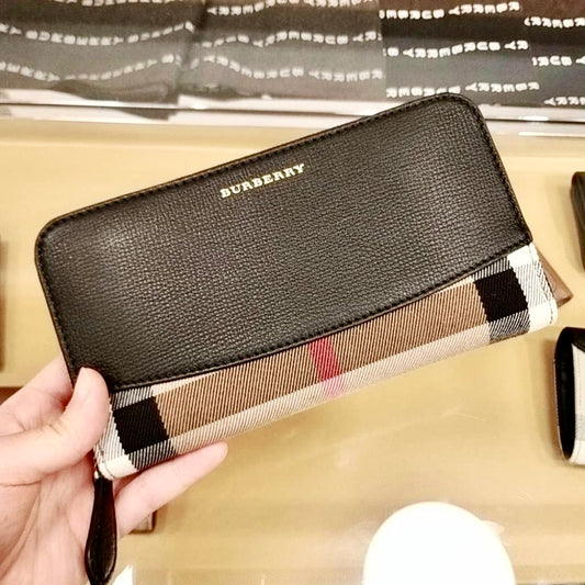 @Burberry Elmore 格紋拼色拉鍊長夾/P245 🔥下殺🉐12030