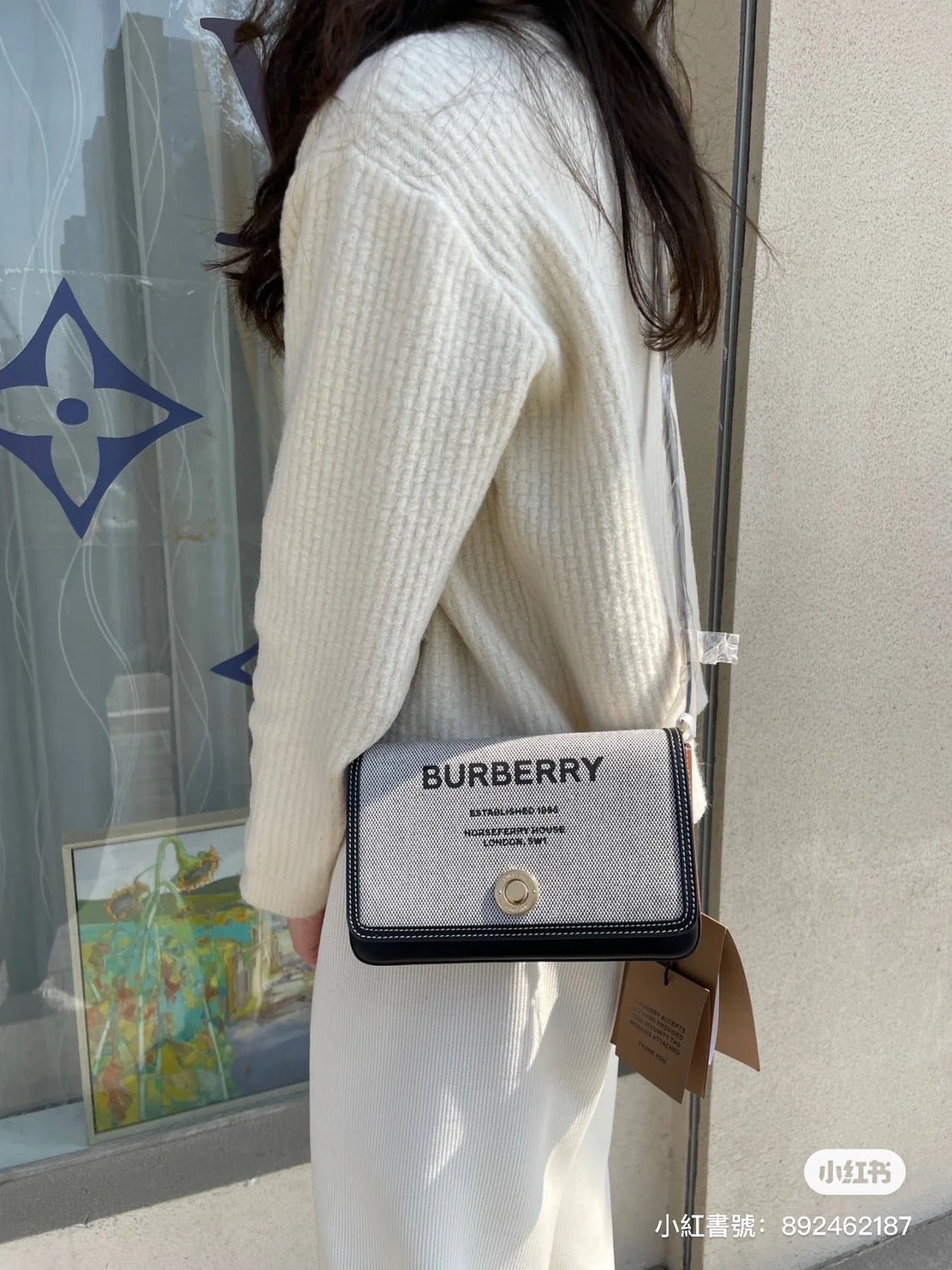 ❌@Burberry Horseferry Mini 郵差包-淺灰