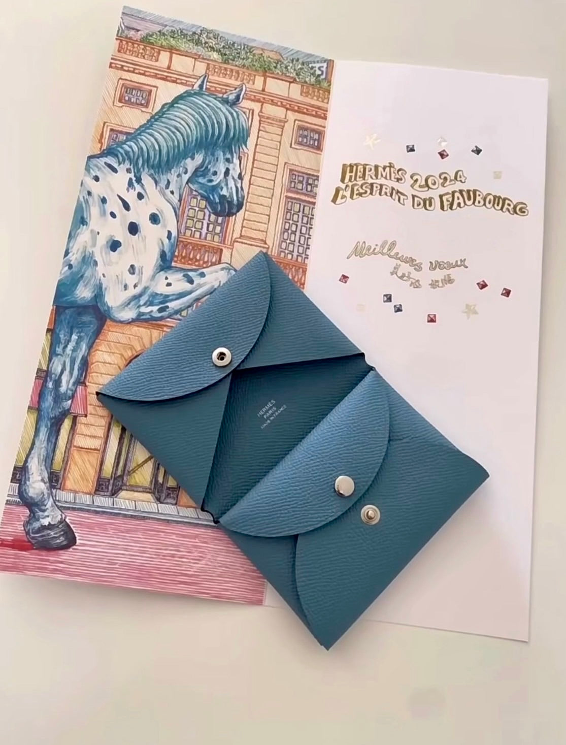 Hermes Calvi Duo Epsom皮卡夾錢包/455 ✨🉐20110