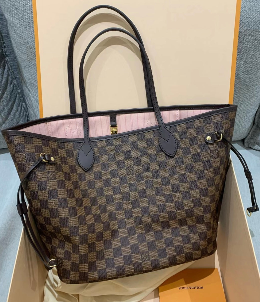 LV Neverfull MM 大款棋盤格托特包/1410✨🉐60220