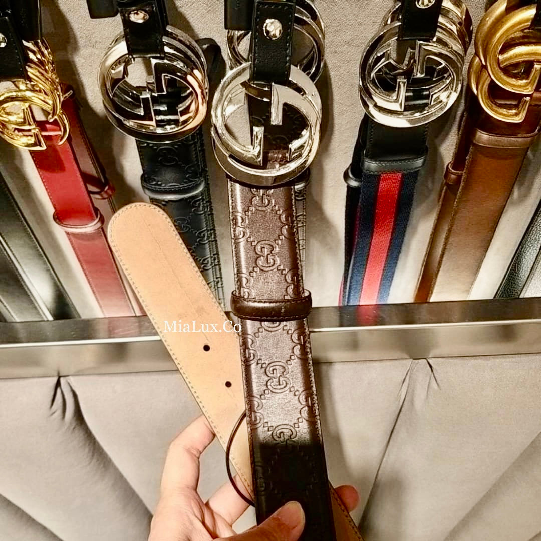 @Gucci Signature 4cm 男生款壓紋銀頭皮帶/P425