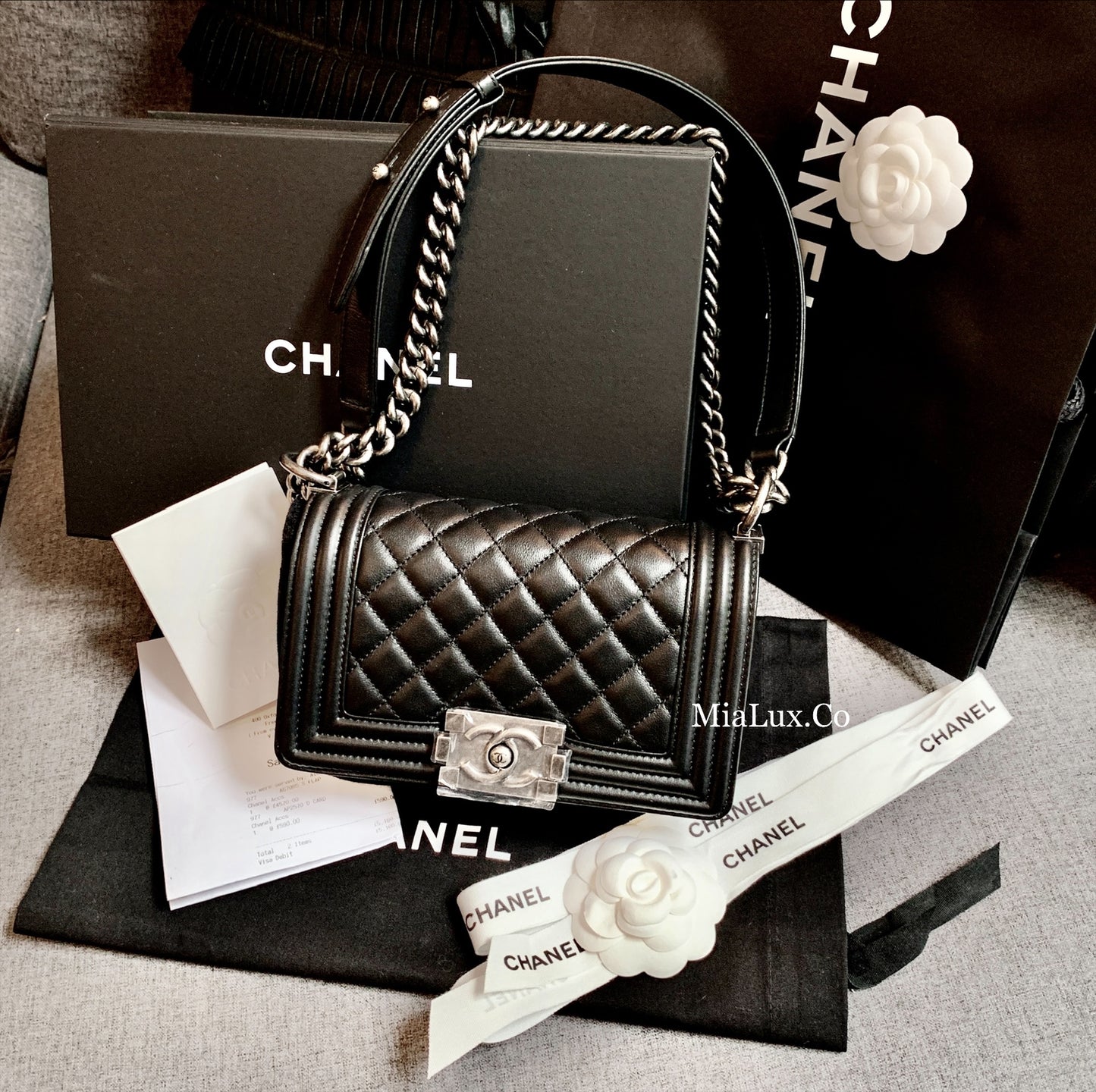 CHANEL BOY S 小款BOY菱格紋側肩鏈包 A67085/5060