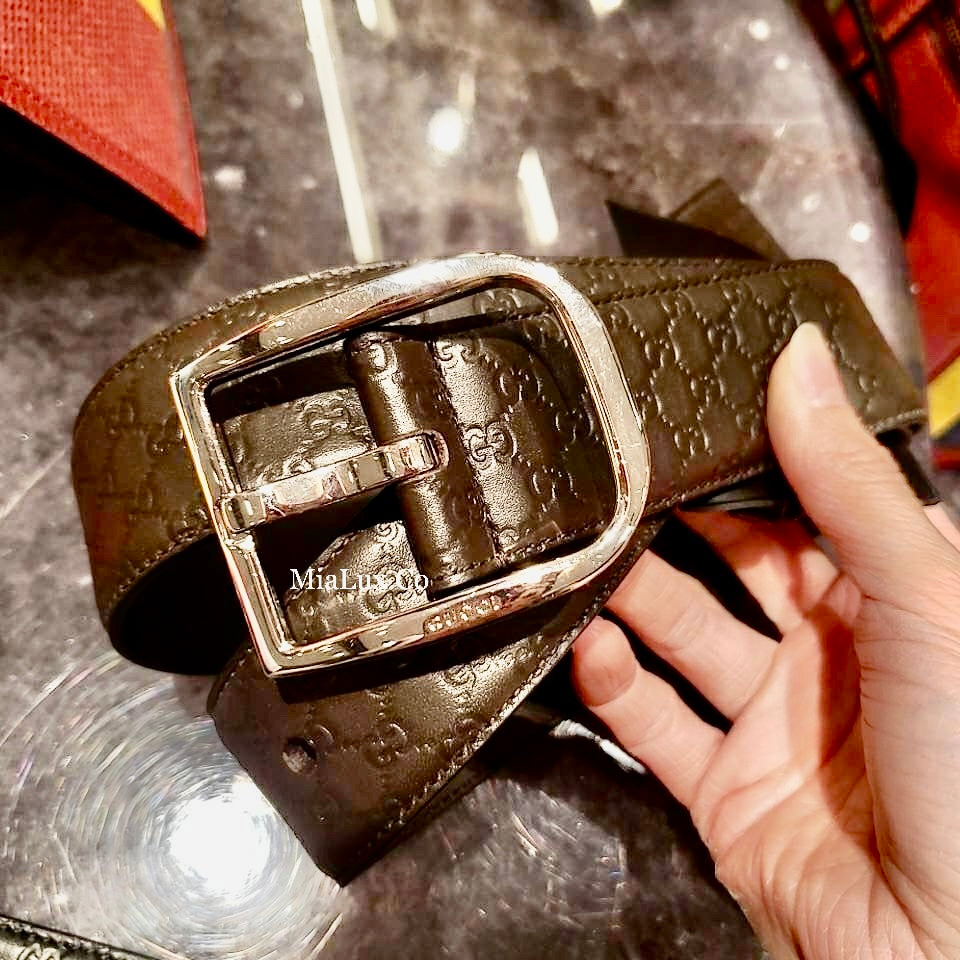@Gucci Embossed Belt 男生款壓紋方頭皮帶/P195