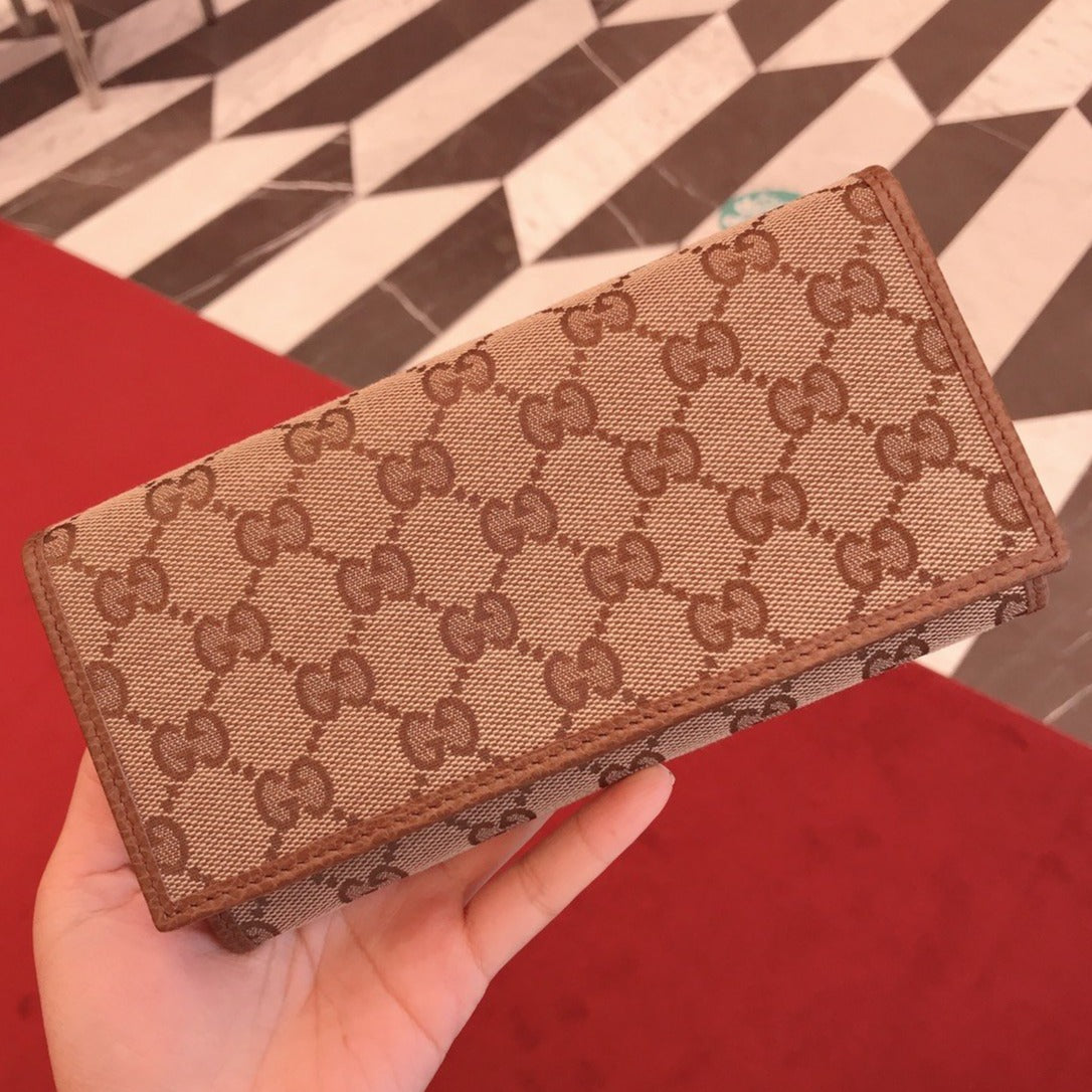 *@Gucci Long Wallet 老花織布翻蓋長夾/P280